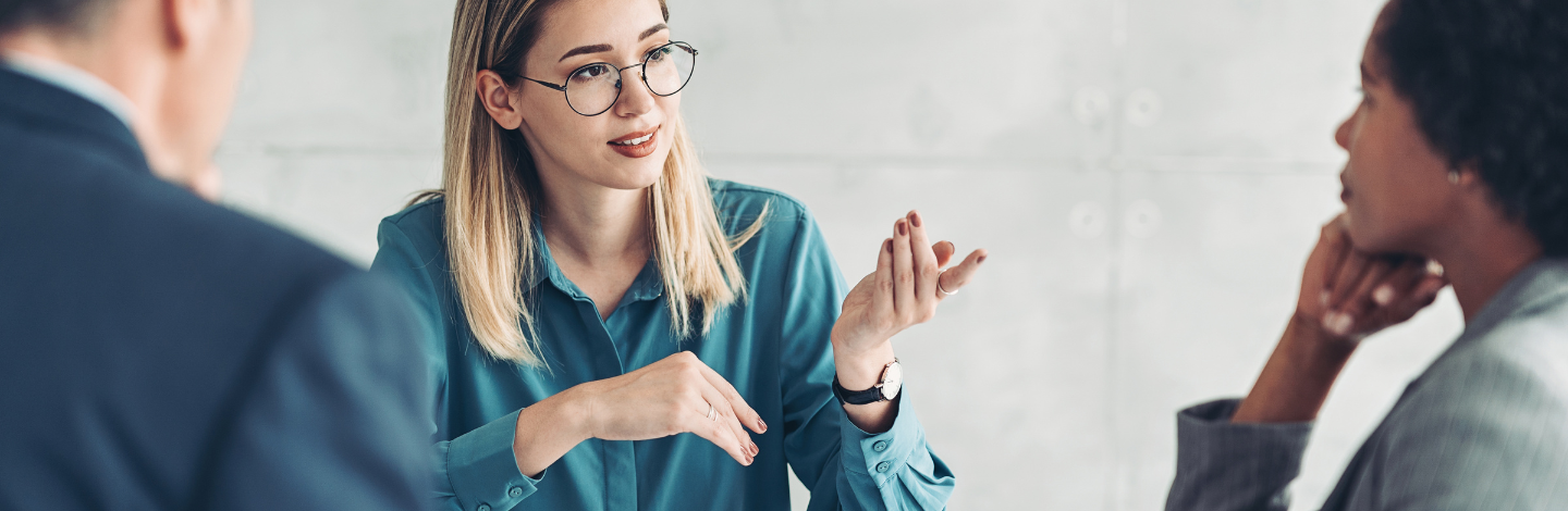 Employees talk in group